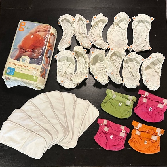 g Diaper Set - Pink, Orange, green covers, liners, and inserts. Plus- disposable - Picture 1 of 7